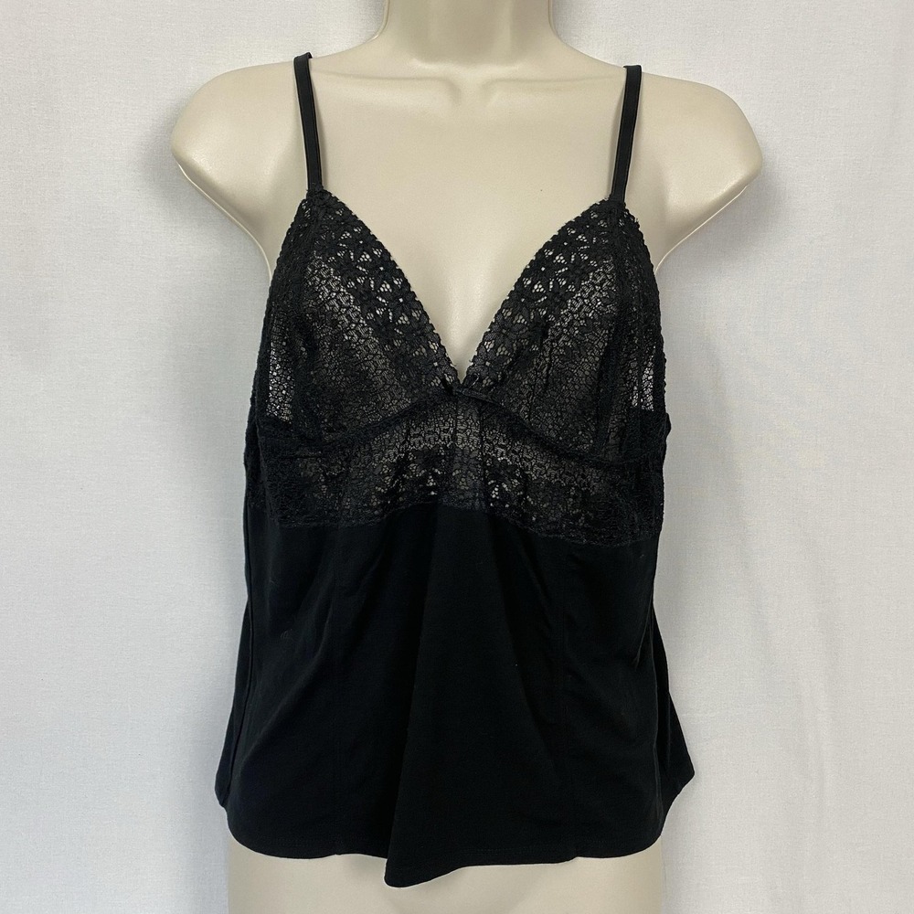 Vintage Babydoll Camisole Tank Top Womens Large Black Lace Whimsigoth Romantic